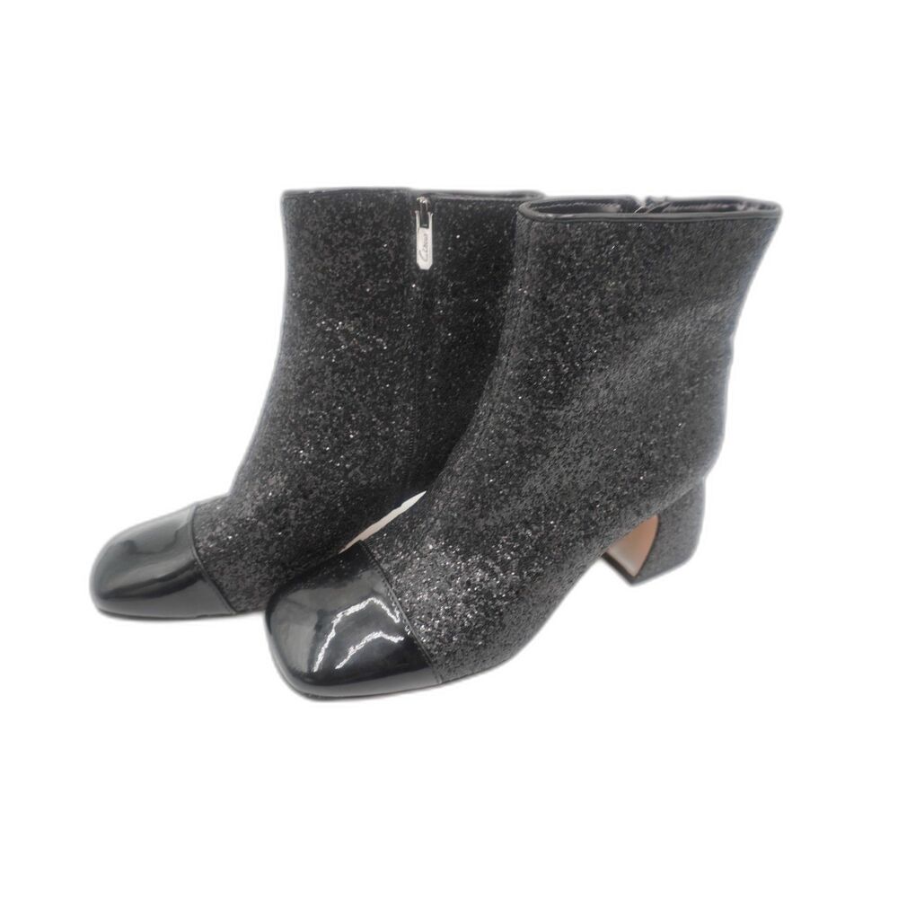 New Circus NY Osten glitter-clad cap-toed Black Glitter bootie block Heel size 9